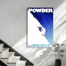 Ski Art Print - Vintage Powder Skiing Poster   Rustic Winter Wall Decor For Home - 框架 - 查看 2
