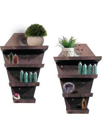 1/2 件装棕色棺材水晶架，棺材家居装饰，星空棺材架，壁挂式悬浮水晶展示架，房间装饰架，壁挂式花盆架，开斋节装饰架