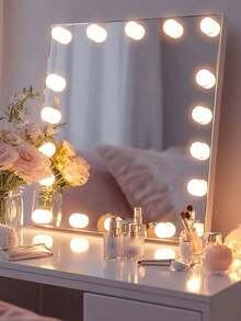 Juego de 10 espejos de maquillaje con luz, bombillas LED de maquillaje ajustables en tres colores, espejo de maquillaje de escritorio con iluminación USB, enchufe USB, para iluminación de maquillaje diaria - 10 piezas - Ver 5
