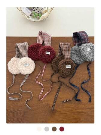 Retro Plaid Fleece Earmuffs For Women, Thick Warm Ear Warmers For Outdoor Cycling, Vintage Plaid Wool Earmuffs With Ties, Winter Ear Warmers For Women Winter Gear