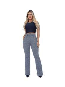 Women's Flare Linen Tailored Trousers With Lined Belt, High Waist - Đá lửa - Xem 3