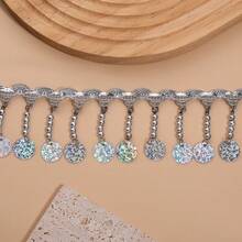 2 Yards 6cm Wide Silver Beads Sequins Beaded Fringe, Fashion Dress Costume Handbag Shoes Fringe, Lampshade Fringe - Multicolor - View 3