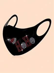 1pc Kids Luxury Letter Christmas Hat Heart Rhinestone Decor Mask, Creative Personalized Mask For Birthday Party, Elegant Stretchy Mask For Boys & Girls, Christmas Decoration, New Year Gift For Girls - Black - View 4