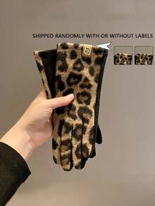 Winter And Autumn Fashion Leopard Print Gloves For Cycling, Women's Warm Outdoor Riding Gloves, Motorcycle Gloves With Thick And Warm Thermal Lined, Soft And Personalized Leopard Print Patterned Fingerless Gloves, With A Plush Insulation Layer. These Are Winter Gloves For Outdoor Activities, Simple Yet Fashionable Touchscreen Gloves, Capable Of Effectively Resisting The Cold. - Multicolor - View 12