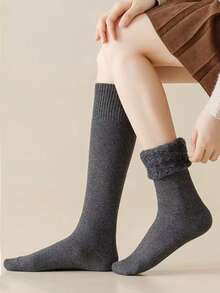 1双女士羊毛小腿袜，秋冬厚款保暖袜，2025年新款毛绒小腿袜 - 彩色 - 查看 18