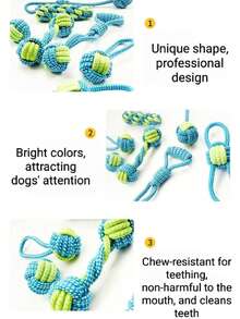 Pet Supplies: Durable Chew Cotton Rope Toy Set For Teeth Grinding And Cleaning - Rope Knot Ball Dog Toys - Multicolor - View 2