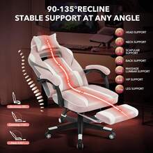 Silla Gaming, Silla de videojuegos con soporte lumbar con masaje y reposapiés, altura ajustable, silla ergonómica para ordenador de gran tamaño y altura con asiento giratorio y reposacabezas para oficina en casa, rosa - Rosa - Ver 3