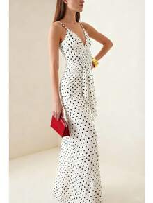 Elegante vestido de fiesta de mujer con estampado floral 3D y lunares grácil