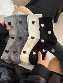 5 Pairs Women's Heart Pattern Mid-Calf Socks, Suitable For All Seasons, Random Colors - Multicolor - View 15