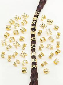 50pcs Bohemian Style Mini Dreadlock Beads Vintage Hollow Metal Hair Accessories Hair Clips Hair Ties Braids Decorations, Claw Clips, Hair Slide, Hair Barrettes - Gold - View 3