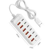 WOWSSYO 12合1 66W快充站,6个USB接口+6个Type-C PD快充接口电源集线器,快充Type-C多功能插头/多输出插座,USB集线器,USB适配器,USB-C集线器,USB集线器/多端口集线器,兼容笔记本电脑、手机、平板电脑、游戏机和其他设备 - 白色 - 查看 9