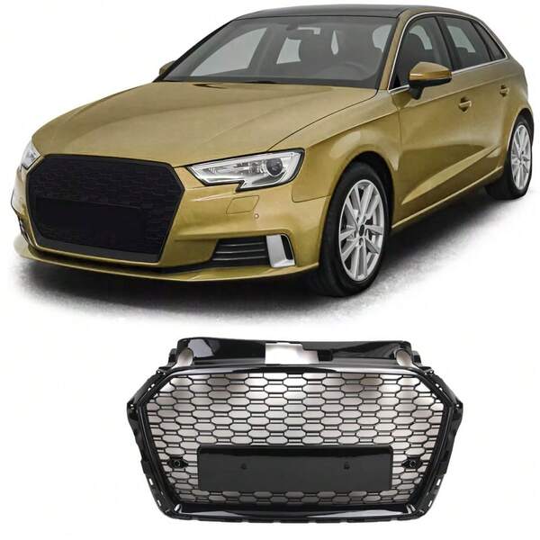 Front Bumper Center Grill Radiator Grille Honeycomb Trim Fit For AUDI A3 S3 8V 2017-2020 Black Edition/CoD/S Line/SE/Sport/TDI/TFSI/Technik/E-Trom RS Style Accessories/No Emblem