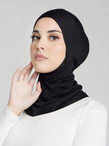1pc Women's Fashionable Abaya Accessories Solid Color Chin Covering Elastic Headscarf With Hat And Neck Warmer Headband Soft Hijab Under Cap Women Veil - màu đen - Xem 1