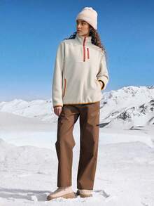 女士秋冬长袖休闲拉链上衣，撞色滚边立领 - 彩色 - 查看 2