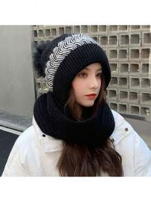 Plush Bear Ear Beanie Scarf Set, Cute Knitted Winter Hat For Women, Warm Thermal Lined Fall Valentines Gift,Beach,Travel - Multicolor - View 4