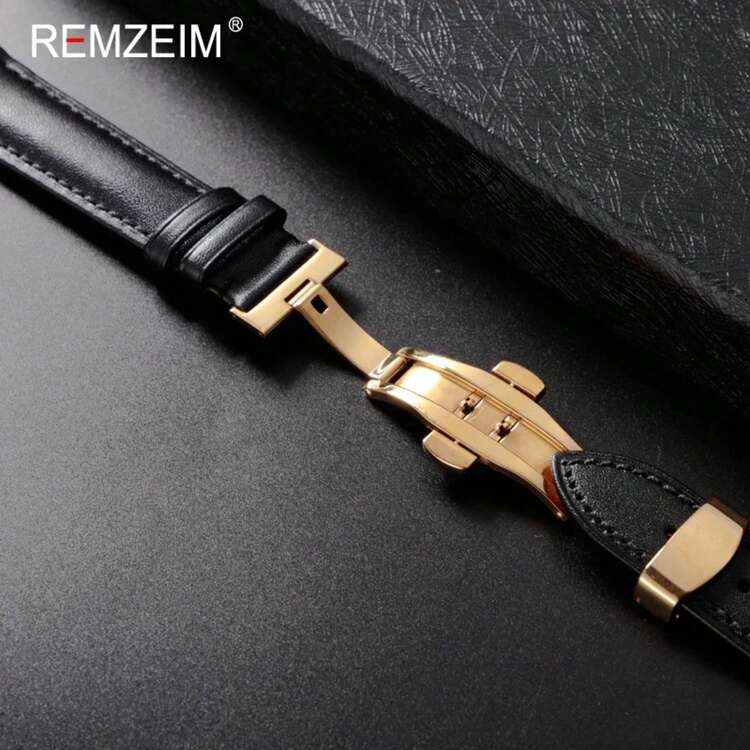 18mm, 20mm And 22mm Leather Watch Strap, Casual Replacement Watch Strap For Men And Women With Automatic Butterfly Clasp - 杏色 - 查看 7