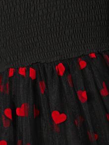 Girls Heart Mesh Overlay Dress, Suitable For Valentine's Day - Black - View 9