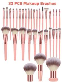 18-20-22-25-30 Pcs Rose Gold Makeup Brush Set, Premium Synthetic Hair Eyeshadow Blending Brush Kit, Cosmetic Tools,Giveaways,Professional Makeup Brushes,Complete Makeup Set - Pink - View 16