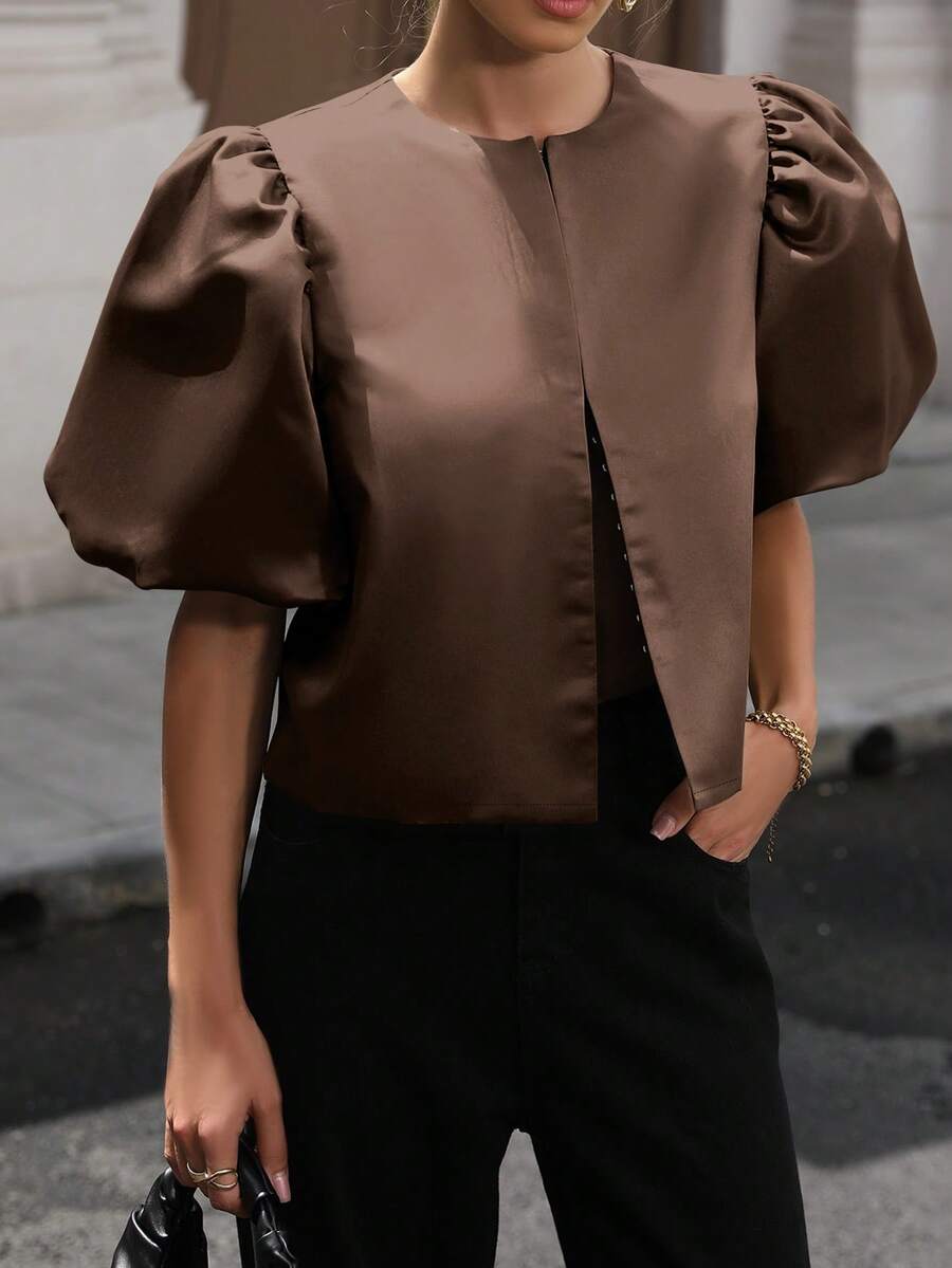 Women's Plain Color Short Sleeve Shirt, Minimalist Fashion Suitable For Summer