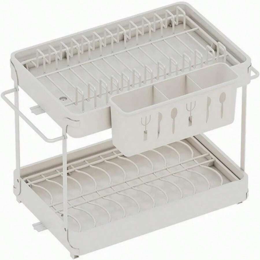 1PC Dish Drying Rack, Dish Drainer Over Sink ,2 Tier Metal With Cutlery Holder Detachable Kitchen Storage Rack ,Conduit Self-Draining ( 40x28x36.5cm) - 白色 - 查看 1