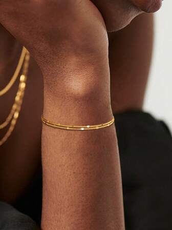 1pc S925 Sterling Silver Bracelet, Fashionable Double Layer Design, Elegant Plated Gold/Silver Jewelry, Gift For Mother, Girlfriend, Friend, Couple, Daily Wear