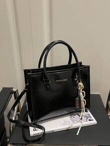 Women's Minimalist Elegant Handbag, Solid Color Fashion Tote Bag, Zipper Closure, Detachable Shoulder Strap, Spacious Interior, High-Quality PU Leather, Durable And Lightweight Outdoor Handbag, Suitable For Carrying In Autumn/Winter, Shoulder And Crossbody, Retro Style, Women's Work Bag, Daily Commute Bag, Suitable For Travel And Shopping, Strolling, With Pendant - Multicolor - View 4