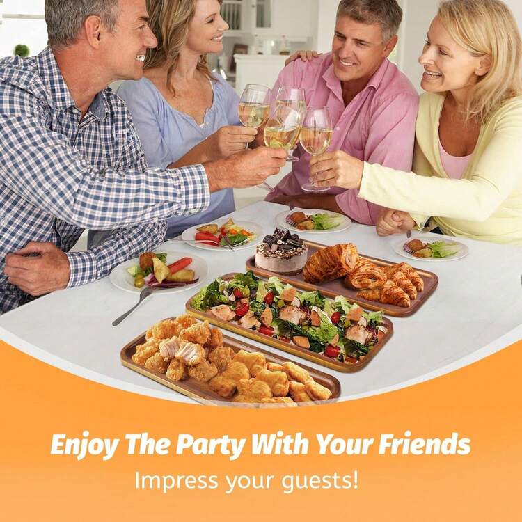 6-Pack 12" Natural Acacia Wood Rectangular Charcuterie Board Set, Modern Wooden Serving Trays For Cheese, Desserts & Appetizers - 棕色 - 查看 3