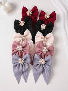 10pcs Girls Pearl Rhinestone Fabric Bow Hair Clips, Minimalist Side Bangs Clips, Alligator Hair Clips, Back To School Hair Accessories, Suitable For Daily Use - Multicolor - View 5