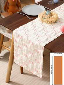 1pc Easter Decorative Table Runner, Pink Rabbit Plush Table Runner, Minimalist Rectangular Dining Table Runner, Tea Table Runner, Suitable For Easter Decoration, Party, Family Dinner, Home Decor - White - View 11