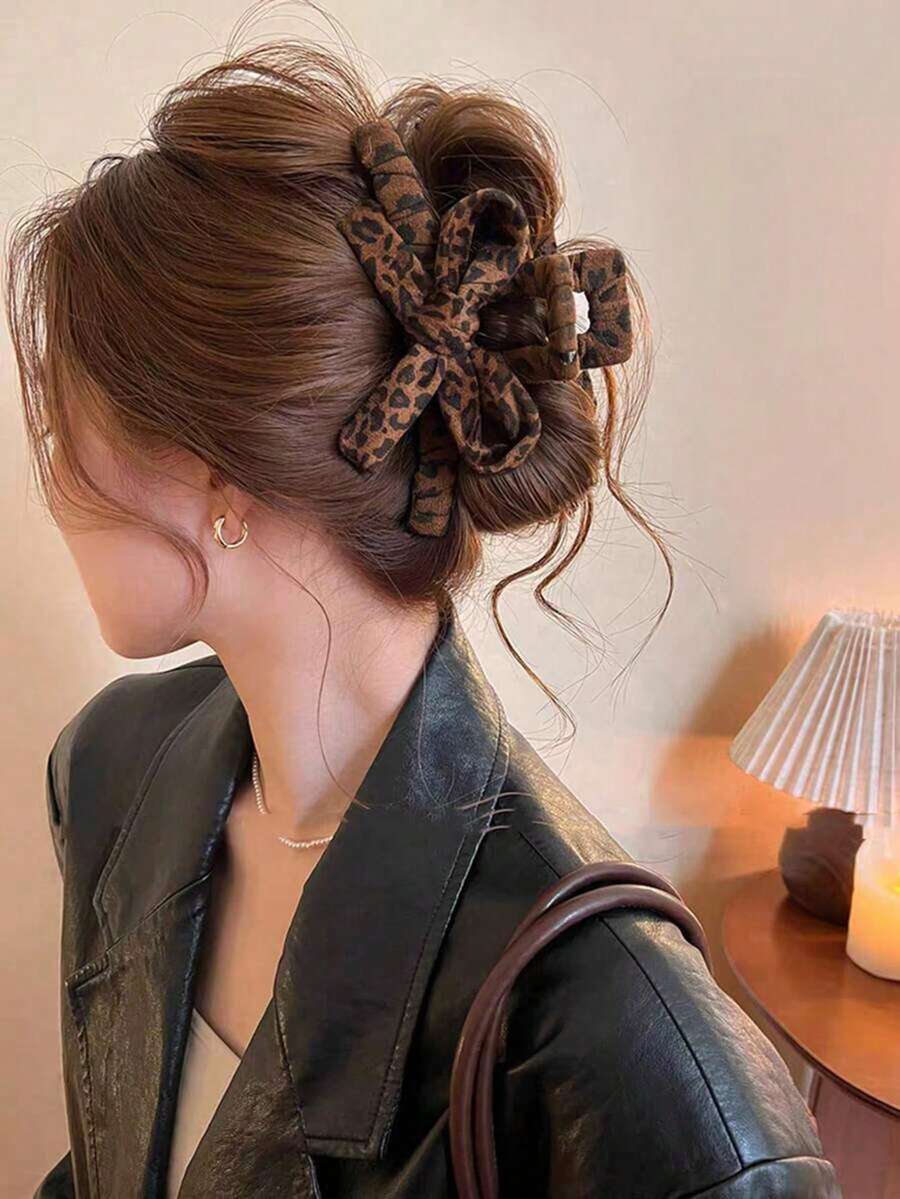 1 chiếc kẹp tóc hình nơ in họa tiết da báo, kẹp tóc lớn thanh lịch, phụ kiện tóc mùa thu/đông mới, kẹp tóc sang trọng, kẹp tóc thường ngày, phụ kiện tóc nữ mùa hè, đi biển, nghỉ mát. - Nhiều màu - Xem 1