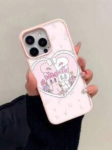 Funda magnética rosa con diseño de conejito, adornada con flores y corazones. Compatible con  17,  16,  16 Pro Max,  15,  15 Pro Max,  14,  13,  12 y  11 Pro. Fabricada en TPU, ofrece protección contra golpes. Un regalo ideal para familiares, amigos, niños, cumpleaños, Año Nuevo Chino, vacaciones, parejas y San Valentín. - Rosa - Ver 1