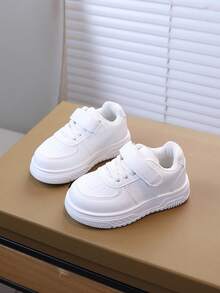 1 Pair Kids Casual Sneakers, Autumn New Girls Soft Sole White Shoes, Toddler Fashion Non-Slip Hook And Loop Flat Shoes, Girls Daily Outdoor Tennis Shoes - White - View 4