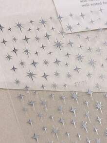 4 Packs Metallic Laser Star Nail Stickers, Y2K Cross Star French Manicure Decorative Stickers, 3D Self-Adhesive Nail Art Decals, DIY - Multicolor - View 8