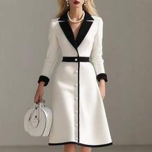 Dresses For Women's High-End Sense Light Luxury Formal Dress, Black White Contrast, High Waist Slimming Long Sleeve - 白色 - 查看 10
