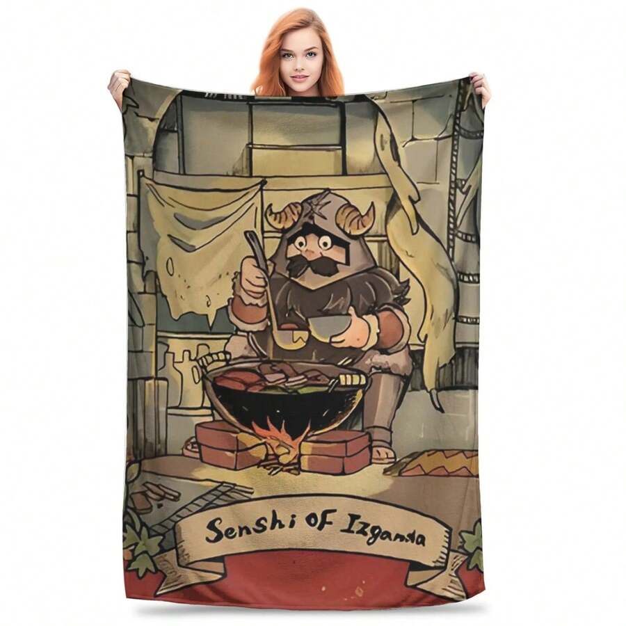 Dungeon Meshi Delicious In Dungeon Senshi Cooking Blankets Soft Warm Flannel Throw Blanket Bedspread For Bed Picnic Travel Couch - màu đen - Xem 1