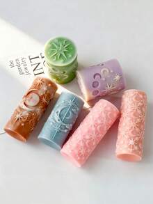 Sun And Moon Relief Cylindrical Candle Making Mold - Featuring Retro Moon And Star Design, Reusable Silicone For Artistic Candles, DIY Home Decoration, Spiritual Gifts, Wax And Resin Crafts With Heat Resistance - 白色 - 查看 5