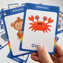 Lachilly Juego de 162 tarjetas de vocabulario francés, incluye temas de alimentos, animales, frutas, partes del Body, herramienta de aprendizaje interactiva para maestros y estudiantes, ayuda para el aprendizaje del francés, juguete educativo para el hogar/escuela - Multicolor - Ver 6