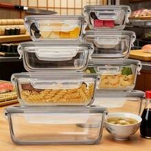 8 Stück Glass Nahrung Containers , Oven, Freezer & Dishwasher Safe, Reusable Rectangular Food Storage Containers for Lunch, Leftovers, Snacks - Durable, Space-Saving Design, Food-Safe Glass, Multi-Purpose Kitchen & Dining Organization, Microwave Safe Containers | Sleek Rectangular Containers | Durable Glass Containers, Meal Prep Containers - Grau - Übersicht 1