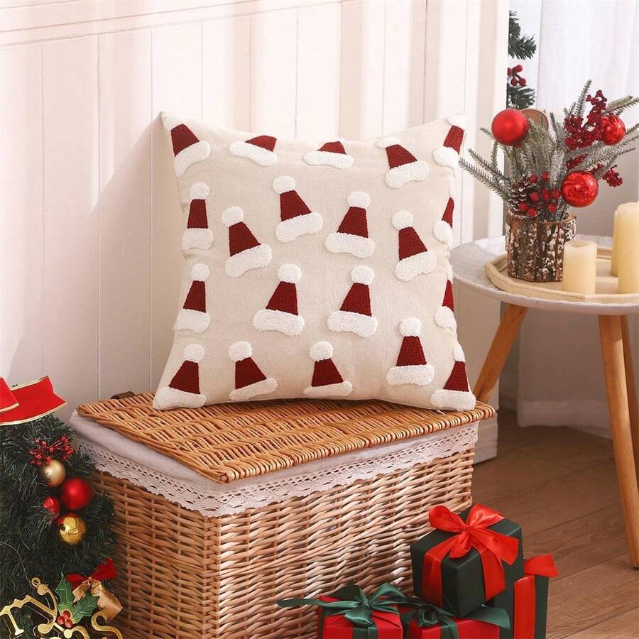 Fundas de cojín con diseño de gorro/árbol navideño: Fundas suaves y creativas para decorar fiestas navideñas en casa durante el invierno. - Burdeos - Ver 1