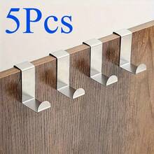 5pcs Stainless Steel Z-Shaped Hooks, Suitable For Kitchen Cabinet Doors, Dorm Wardrobes, No Drilling Required, Dual-Sided For Clothes & Hat Hanging - Silver - View 10