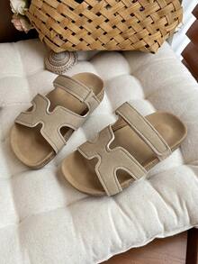 1双卡其色儿童运动凉鞋，幼儿沙滩鞋，婴儿夏季休闲步行鞋，可爱软底拖鞋 - 卡其色 - 查看 8