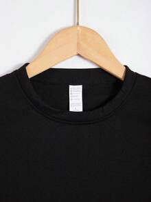 Women's T-Shirt For Various Occasions, Plain Print, Cotton Blouse, Casual, Cute, Premium Knit, Short Sleeve, Round Neck Shirt - 黑色 - 查看 2