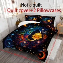 3pcs Celestial Sun Moon Duvet Cover Bedding Set,Mystical Cosmic Bed Comforter Set,With 1 Duvet Cover And 2 Pillowcases, King-Size Bedspread, Bed Sheet, Soft Skin-Friendly Polyester, Machine Washable, Dry Clean. It Is Suitable For Home And Bedroom Decoration,Room Decor, Bedroom Decor,Room Decoration Stuff,Queen Comforter Set,It Is A Good Birthday Gift. - 彩色 - 查看 10