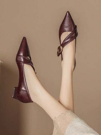 2025 Tacón grueso Otoño/Invierno Tacones altos para mujeres, nuevo diseño de hebilla de moda, suela blanda y no fatigante