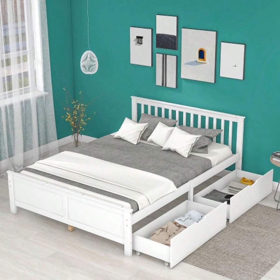Bed Frames - White + Solid Wood(2) - View 1