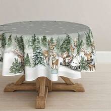 - Mantel de Navidad rectangular, 60x 84 pulgadas, ciervos, mueco de nieve, rboles, gris, lavable, para, picnic, cena, decoracin - 177.8 cm (Redondo) + Gris - Ver 2
