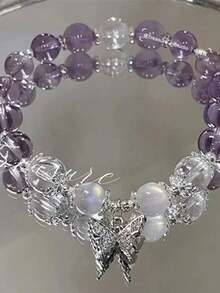 1pc Simple And Fashionable Sweet Girl Star & Moon Crystal Beaded Bracelet