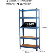 Shoze Thickened Heavy-Duty 5-Layer Metal Storage Rack 90x40x180cm - Red/Blue Garage Workshop Warehouse Office Shed Storage Rack -1 Piece - Blue - View 3
