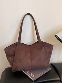Imitation Suede Tote Bag, Retro Commuter Armpit Bag, Large Capacity, Stylish Shoulder Bag - Coffee - View 6