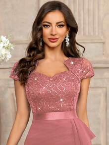 MIUSOL Sequin Lace Sweetheart Neck Ruffle Hem Cocktail Party Bodycon Dress Wedding Spring - Dusty Pink - View 10